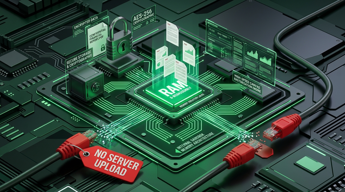 Client-Side RAM Memory and WebAssembly PDF Cryptography Architecture