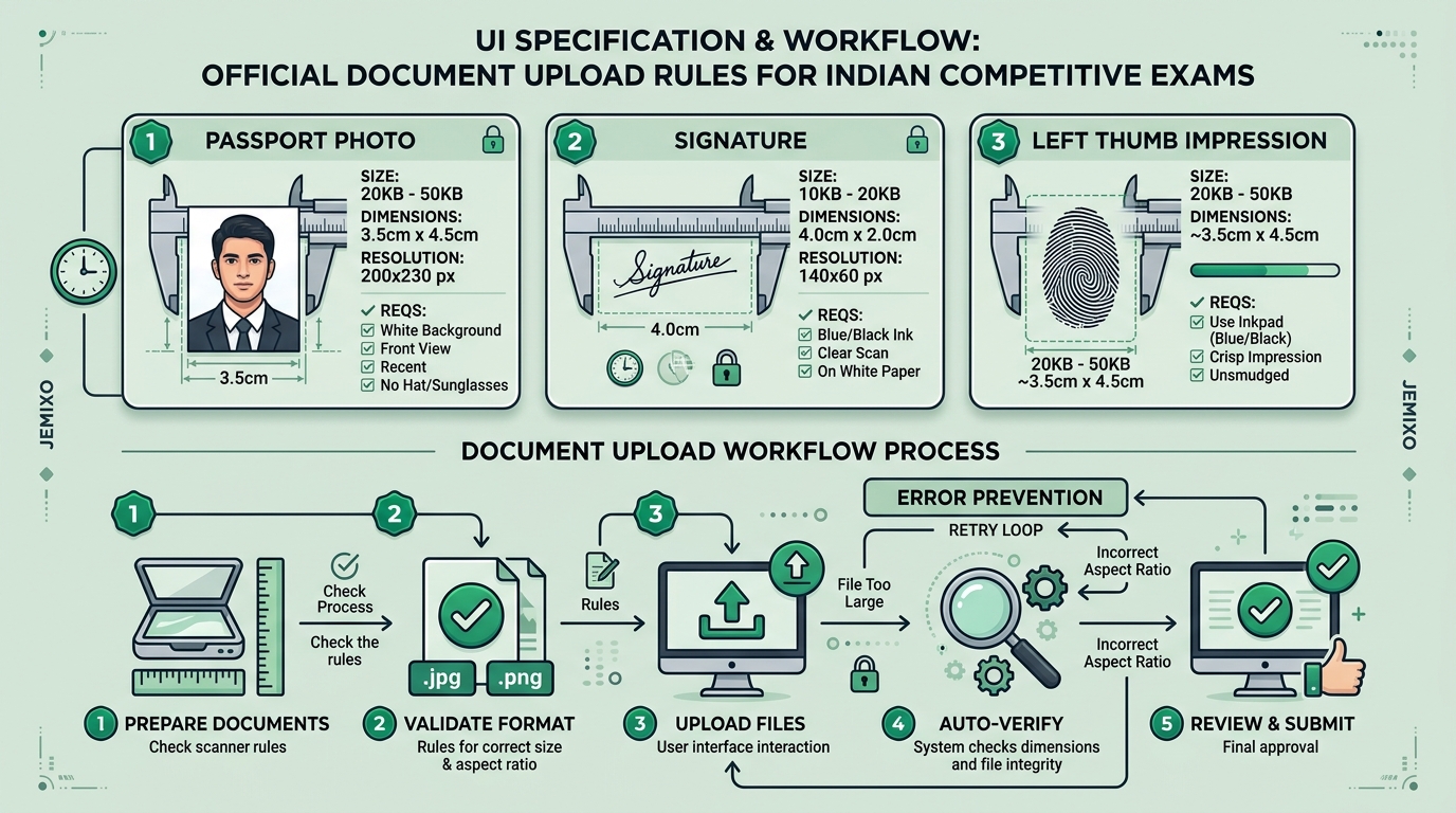 Government Exam Photo and Signature Dimension Matrix