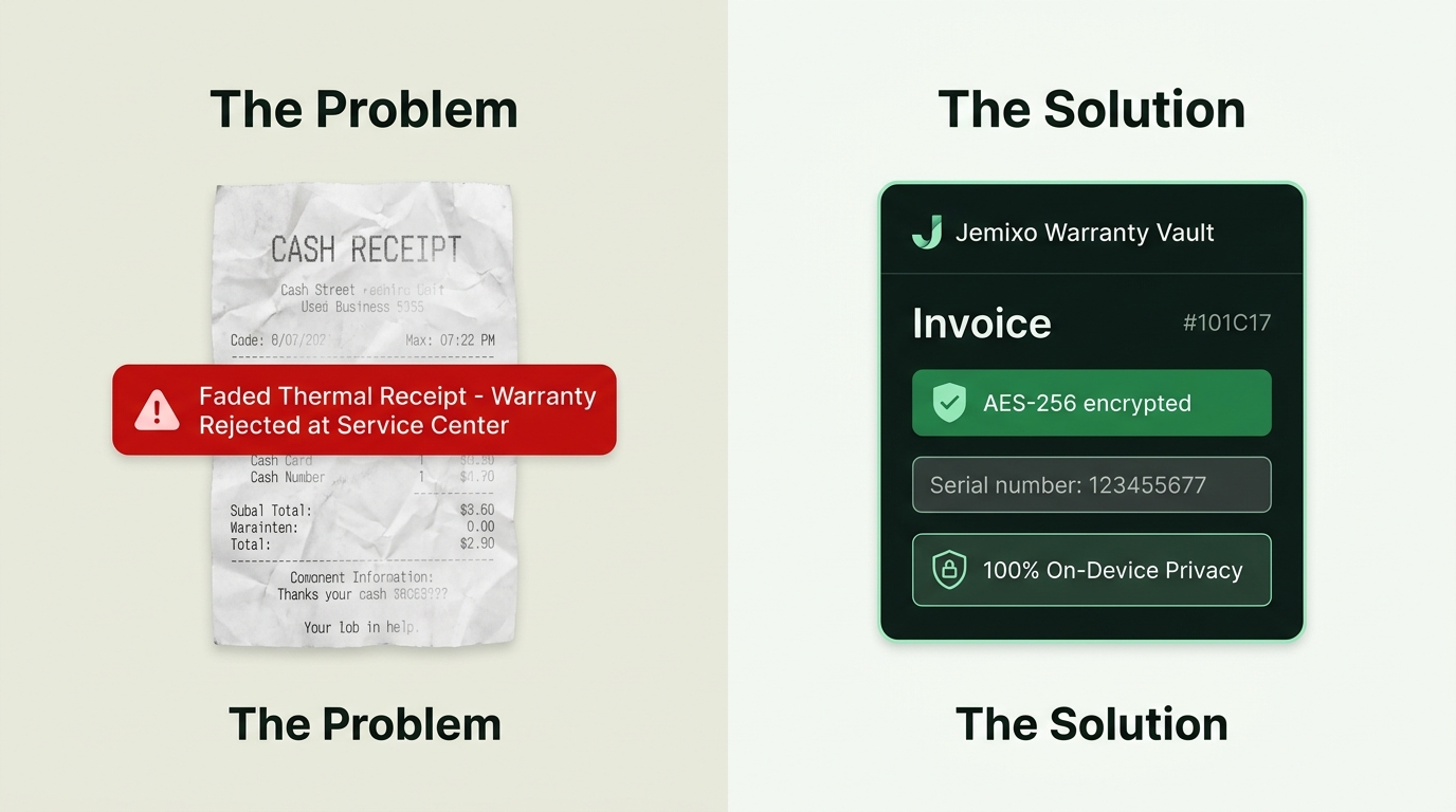 Faded Thermal Paper Receipt vs Jemixo Warranty Vault Solution