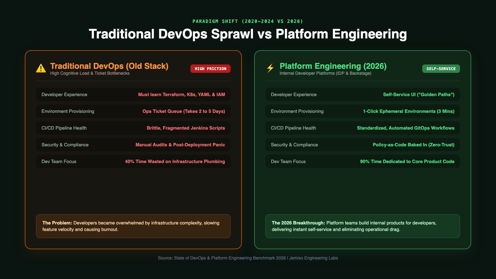 Traditional DevOps Sprawl vs Platform Engineering 2026